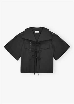 Stretch cotton cowl neck bluse Black W0880 Ganni 